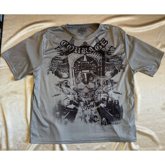 MMA Elite Other - VTG Y2K MMA ELITE SKULL GRAIL Men’s XL GRUNGE Poly Tech T-SHIRT Affliction Style
